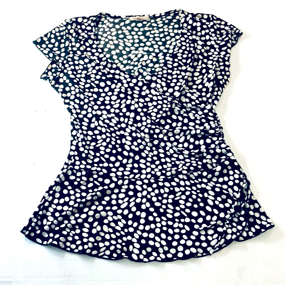 T43 Roz & Ali Ruched Polka Dot Top - Picture 1 of 6